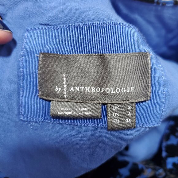 BY ANTHROPOLOGIE Mock-Neck Velvet Mini Dress Open Back Burnout SS Blue Women's 4 - Picture 11 of 16